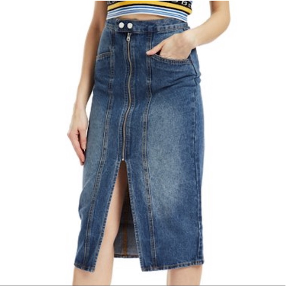 Juicy Zip Front Denim Midi Skirt Women Size 26